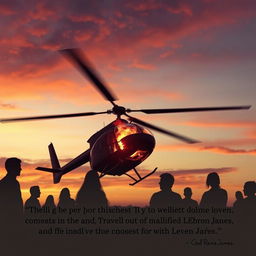 A poignant digital artwork depicting a fictional helicopter crash scene involving LeBron James