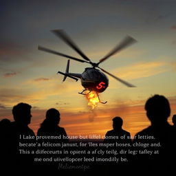 A poignant digital artwork depicting a fictional helicopter crash scene involving LeBron James