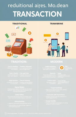 An educational infographic contrasting traditional vs modern methods of transaction