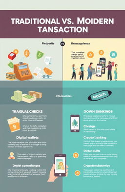 An educational infographic contrasting traditional vs modern methods of transaction