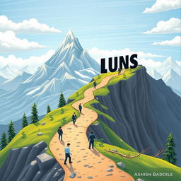 A metaphorical illustration of a winding path leading up a majestic mountain, symbolizing the journey of struggles and triumphs in business