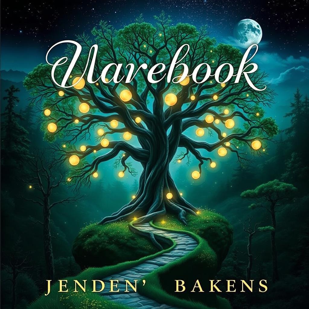 A captivating audiobook cover that features a mystical forest setting, with an ancient tree at the center, its branches sprawling outwards