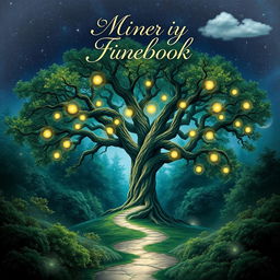 A captivating audiobook cover that features a mystical forest setting, with an ancient tree at the center, its branches sprawling outwards