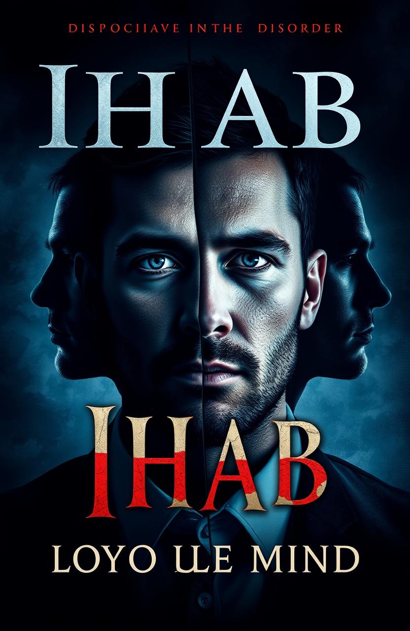 A gripping novel cover featuring a man named Ihab, who is visually portrayed with distinct features representing his dissociative identity disorder