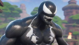 Create a cinematic, ultra-HD, intense close-up of Venom in a Fortnite themed YouTube thumbnail, highlighting dramatic details