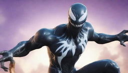 Create a cinematic, ultra-HD, intense close-up of Venom in a Fortnite themed YouTube thumbnail, highlighting dramatic details