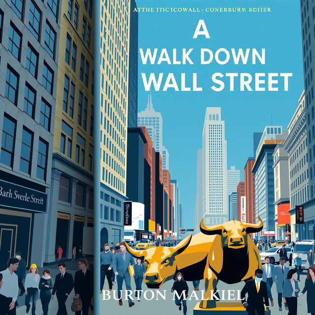 A visually engaging book cover design for 'A Random Walk Down Wall Street' by Burton Malkiel