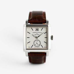 A luxurious white gold square watch design, featuring an elegant leather strap