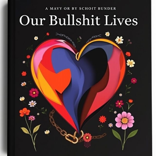 A striking book cover for 'Our Bullshit Lives' that features a symbolic representation of love and struggle without any human figures