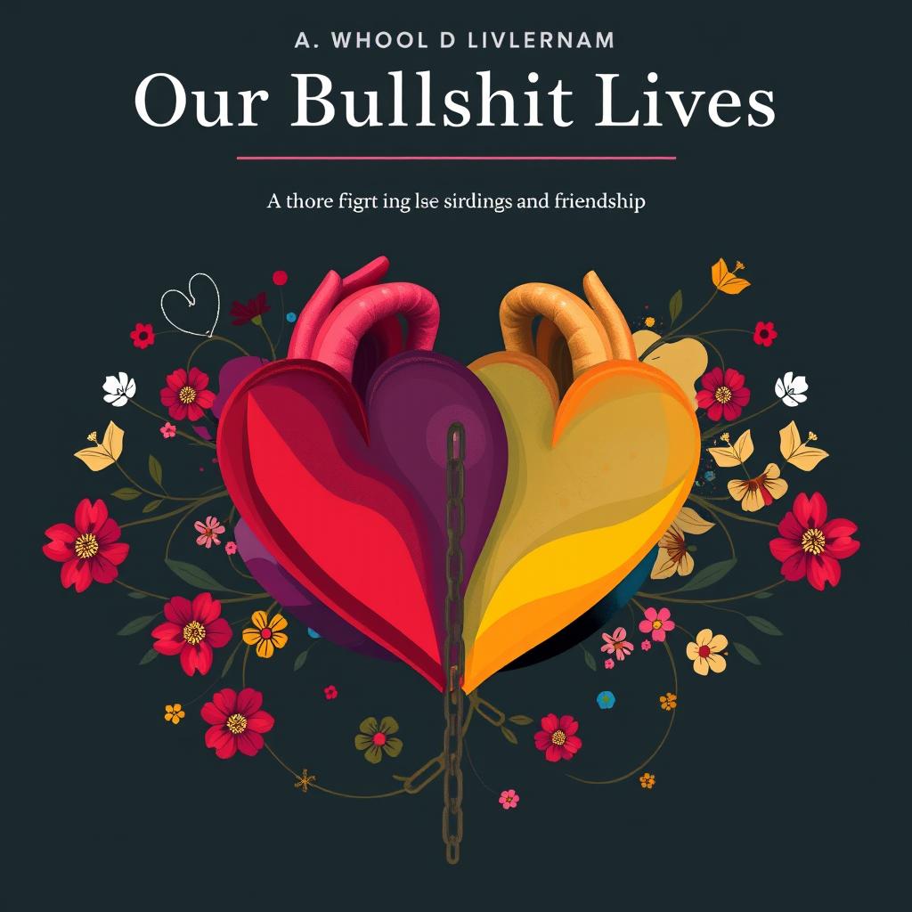 A striking book cover for 'Our Bullshit Lives' that features a symbolic representation of love and struggle without any human figures