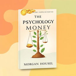 A beautifully illustrated book cover design for 'The Psychology of Money' by Morgan Housel, featuring engaging imagery that visually represents the themes of wealth, greed, and happiness