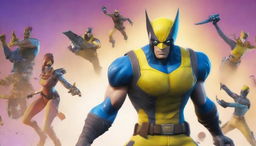 Create an ultra-HD, clickable Fortnite-themed YouTube thumbnail, featuring a dynamic close-up of Wolverine amid vibrant, colourful splashes