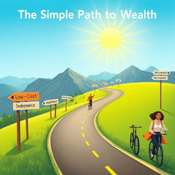 A visually engaging graphic illustrating the concept of financial independence and wealth building, inspired by the themes from 'The Simple Path to Wealth' by J