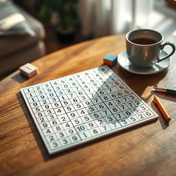 A beautifully arranged Sudoku puzzle on a wooden table