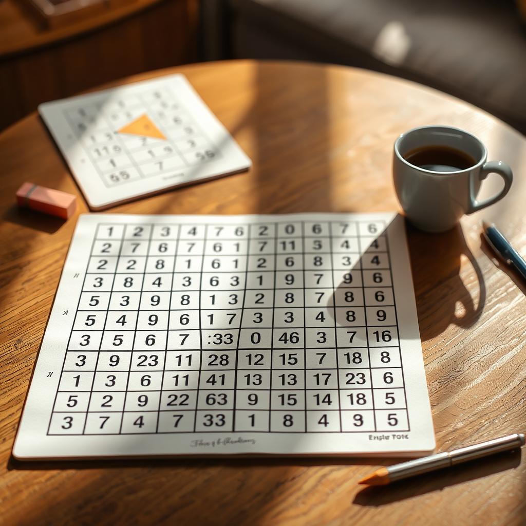 A beautifully arranged Sudoku puzzle on a wooden table