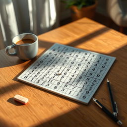 A beautifully arranged Sudoku puzzle on a wooden table