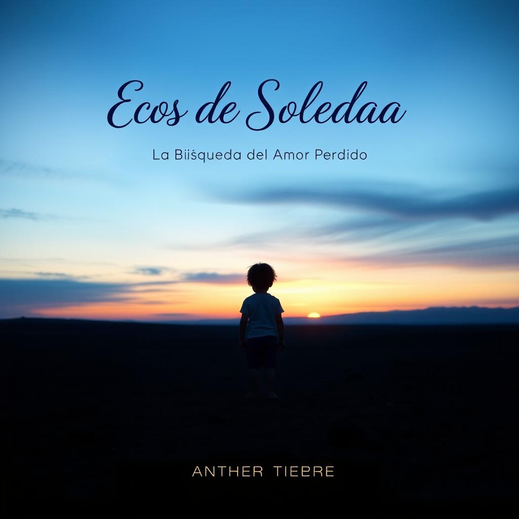 Design a poignant book cover for 'Ecos de Soledad: La Búsqueda del Amor Perdido', capturing the essence of a lonely child's life