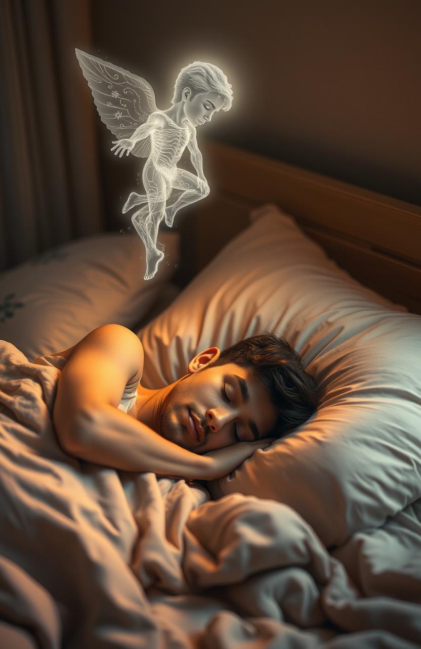 A young man peacefully sleeping on a bed, surrounded by soft pillows and a cozy blanket