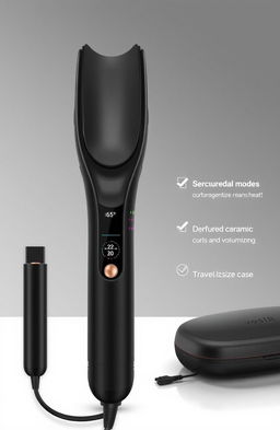 A modern, ergonomically designed hairstyler with a sleek, futuristic look