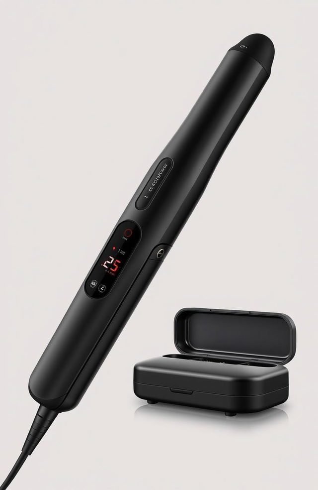 A modern, ergonomically designed hairstyler with a sleek, futuristic look