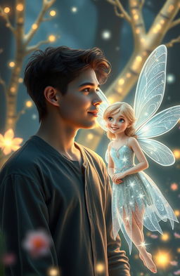 A young man in a fantastical dream, meeting a beautiful fairy