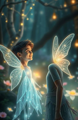 A young man in a fantastical dream, meeting a beautiful fairy