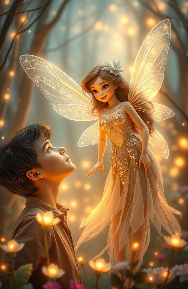 A young man in a fantastical dream, meeting a beautiful fairy