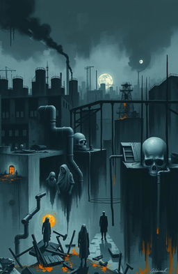A hauntingly evocative artwork representing the Bhopal tragedy, capturing the devastating impact of the gas leak disaster