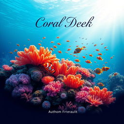 A vibrant book cover design featuring an underwater coral reef scene teeming with marine life