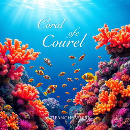 A vibrant book cover design featuring an underwater coral reef scene teeming with marine life