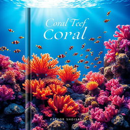 A vibrant book cover design featuring an underwater coral reef scene teeming with marine life