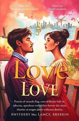 The book cover depicts a romantic and emotional scene representing love between a painter and a medical student