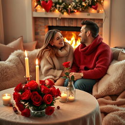 A charming and romantic scene for Valentine's Day, featuring a cozy, intimate setting
