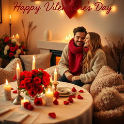 A charming and romantic scene for Valentine's Day, featuring a cozy, intimate setting