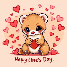 A cute ferret (or weasel) representing Valentine's Day, surrounded by hearts and love-themed decorations