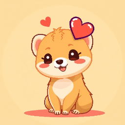 A cute ferret in pixel art style, featuring warm orange tones, illustrated with a happy expression and a heart above its head