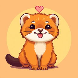 A cute ferret in pixel art style, featuring warm orange tones, illustrated with a happy expression and a heart above its head
