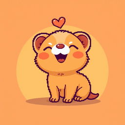 A cute ferret in pixel art style, featuring warm orange tones, illustrated with a happy expression and a heart above its head
