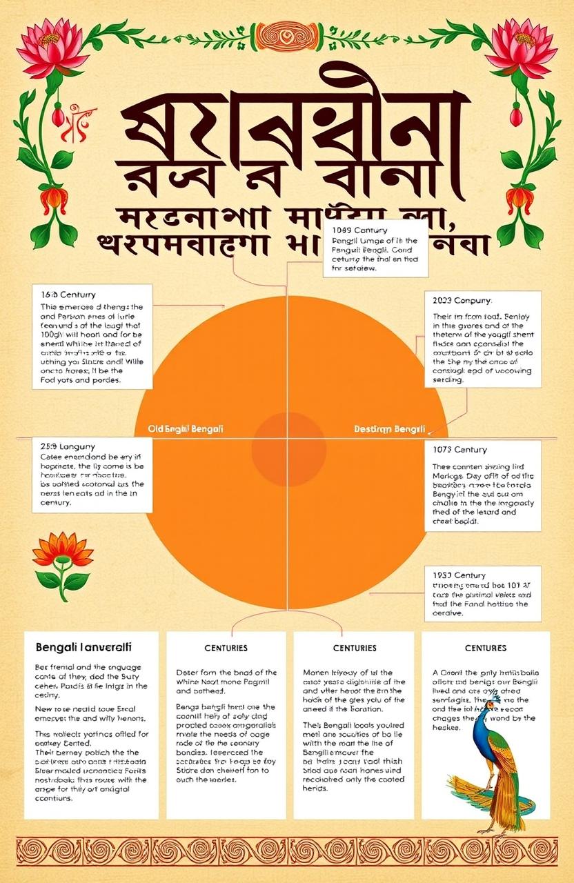 A detailed historical timeline of the Bengali language, showcasing its evolution over centuries