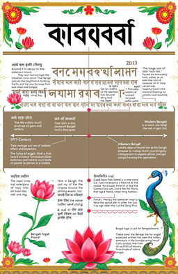 A detailed historical timeline of the Bengali language, showcasing its evolution over centuries