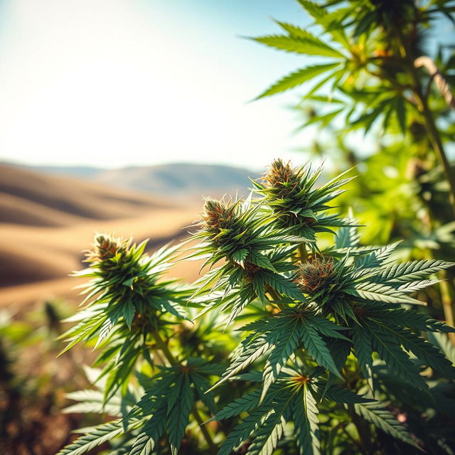 A striking and aesthetically pleasing image of marijuana plants in a serene outdoor setting