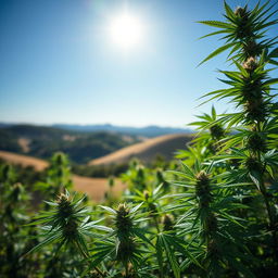 A striking and aesthetically pleasing image of marijuana plants in a serene outdoor setting