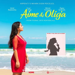 A romantic drama film cover featuring two young women, Aimê and Olga, on a beautiful beach
