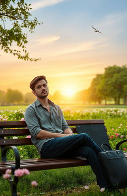 A person sitting on a park bench, looking pensive and contemplative