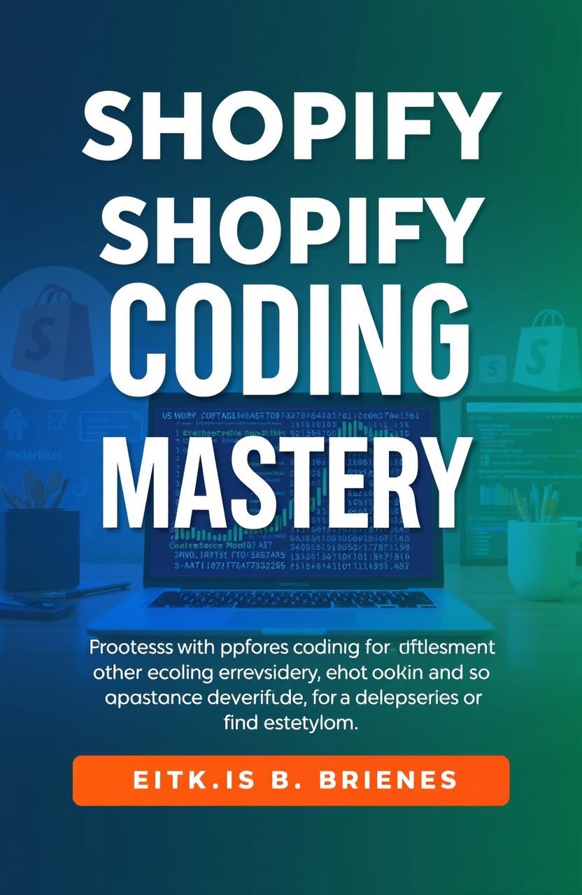 A vibrant ebook cover design showcasing 'Shopify Coding Mastery' as the main title in bold, modern typography