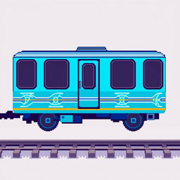 A pixel art train carriage design featuring a combination of blue and cyan tones