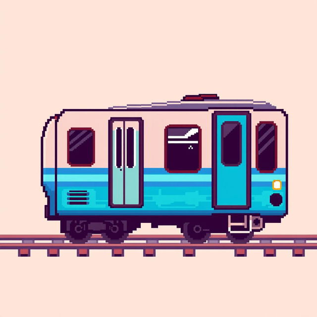 A pixel art train carriage design featuring a combination of blue and cyan tones