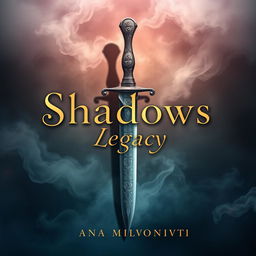 A captivating book cover design for 'Shadows Legacy' by Ana Milovanović, infused with a vibe reminiscent of 'Powerless' by Lauren Roberts