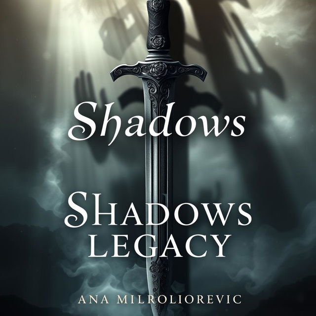 A captivating book cover design for 'Shadows Legacy' by Ana Milovanović, infused with a vibe reminiscent of 'Powerless' by Lauren Roberts