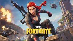 A 32k HD Fortnite YouTube thumbnail featuring a close-up of Black Widow with a detailed shotgun, framed by stylized graphics including the Fortnite logo and 'Best Shotgun Build' text